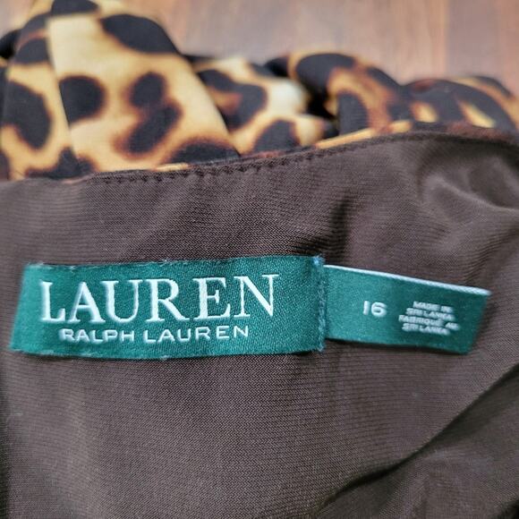 Lauren Ralph Lauren Leopard Print Jersey Knit Rouched Side Slit Neckline Size 16 - Picture 8 of 14